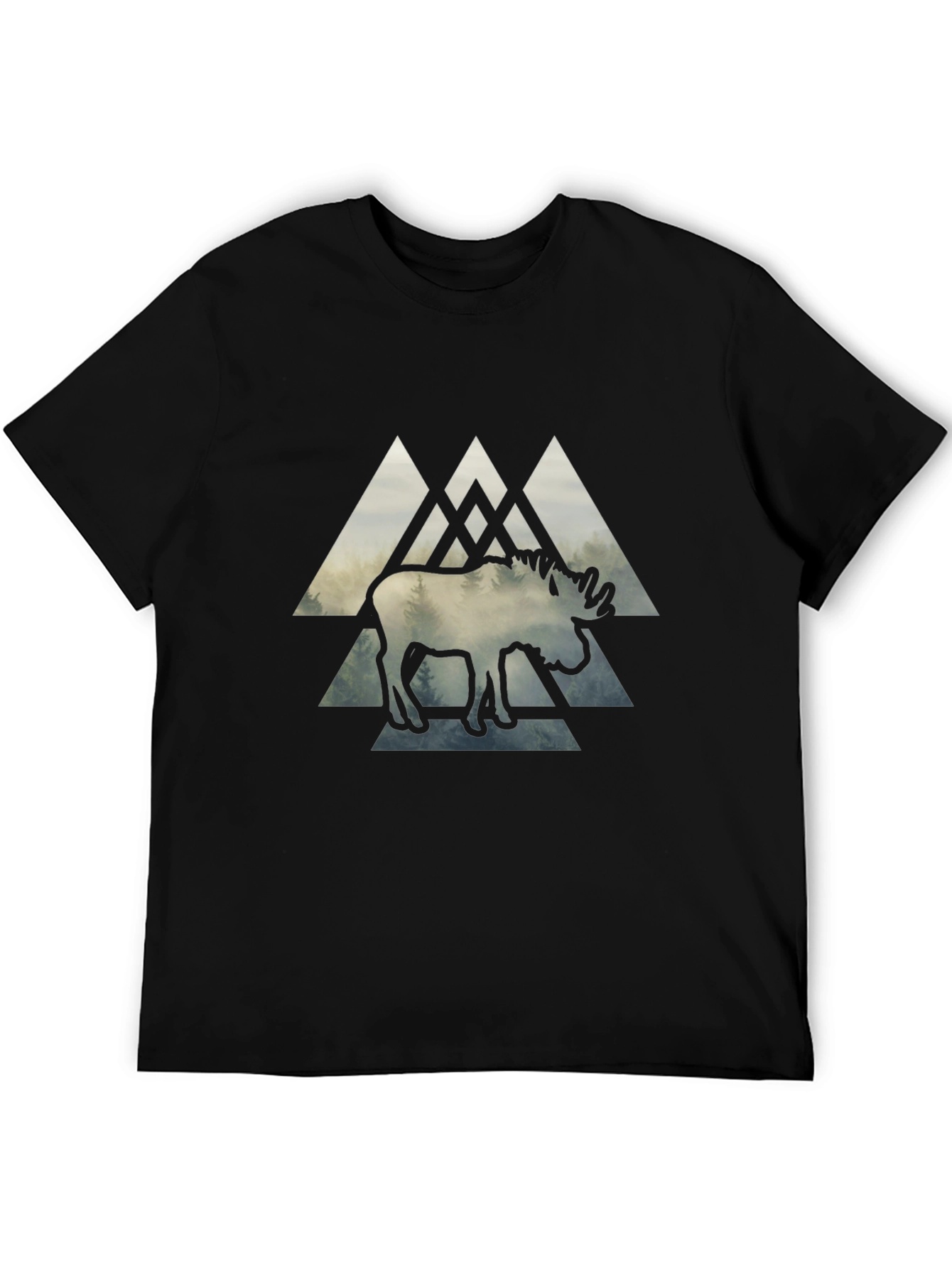 Moose Graphic Print Black T-Shirt
