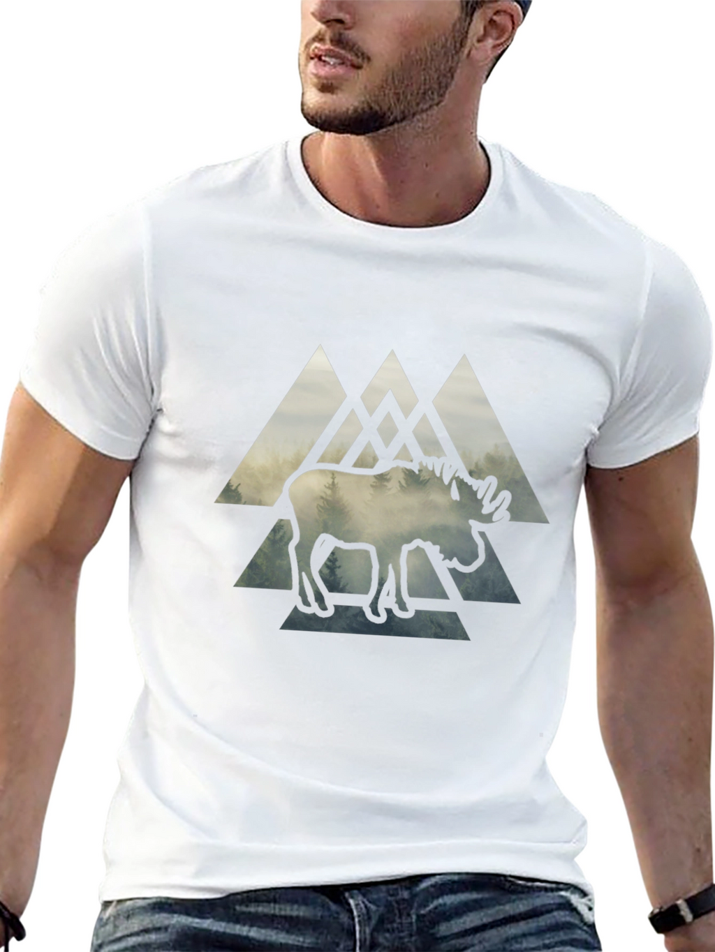 Moose Graphic Print Black T-Shirt