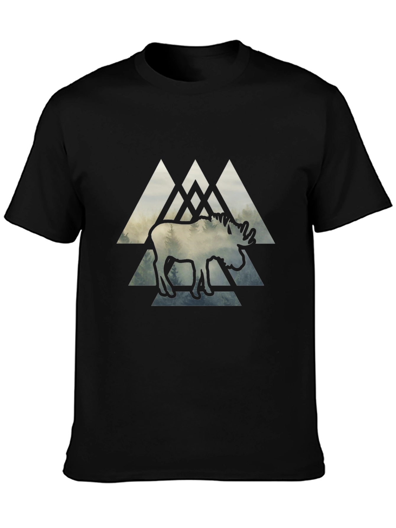 Moose Graphic Print Black T-Shirt