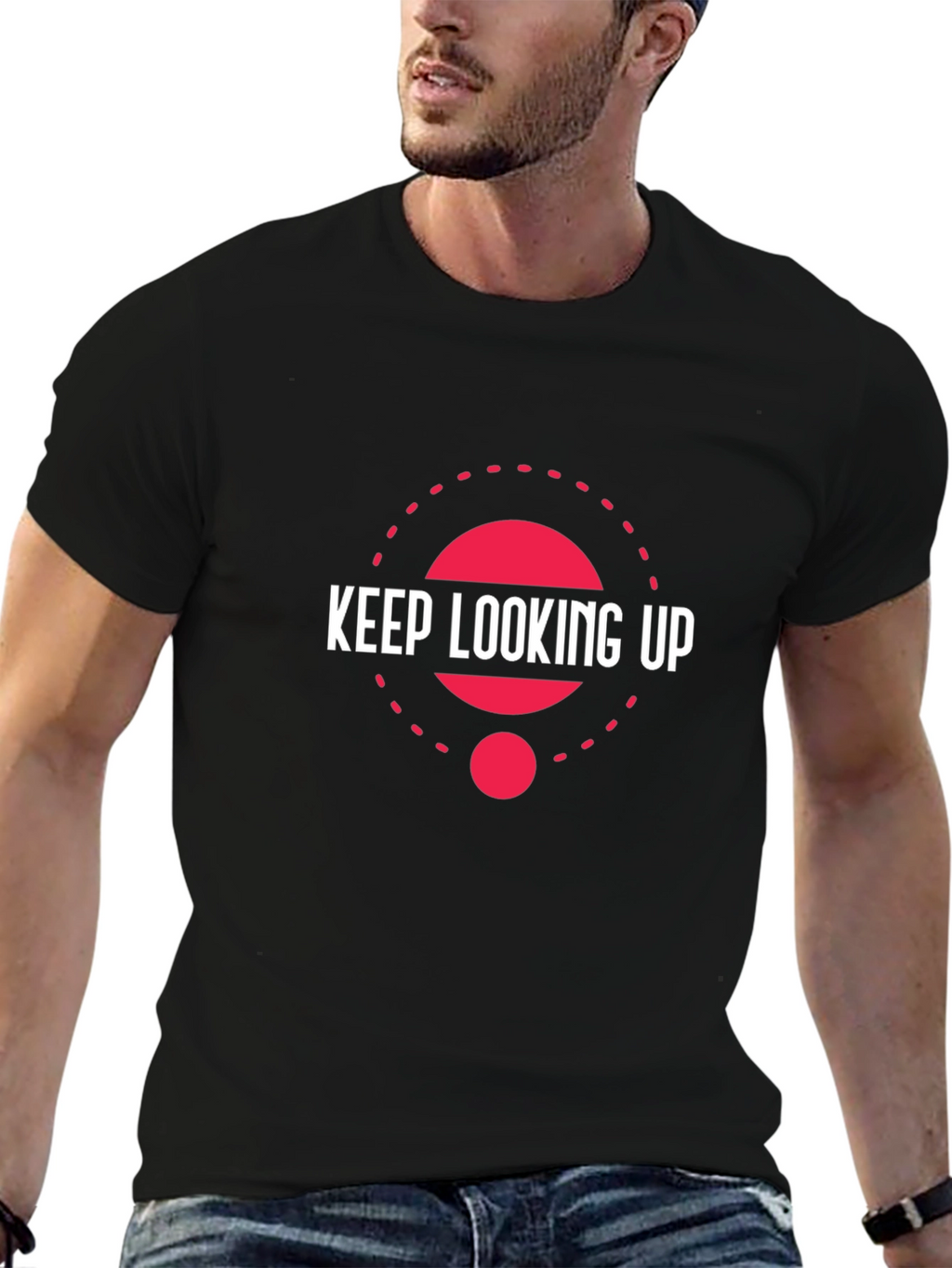Keep Looking Up Black Graphic T-Shirt