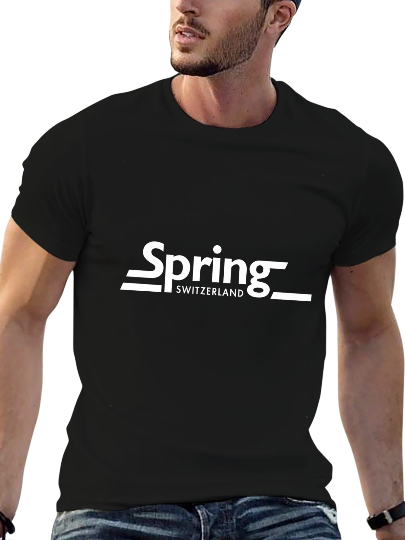 Spring Switzerland Black Graphic T-Shirt