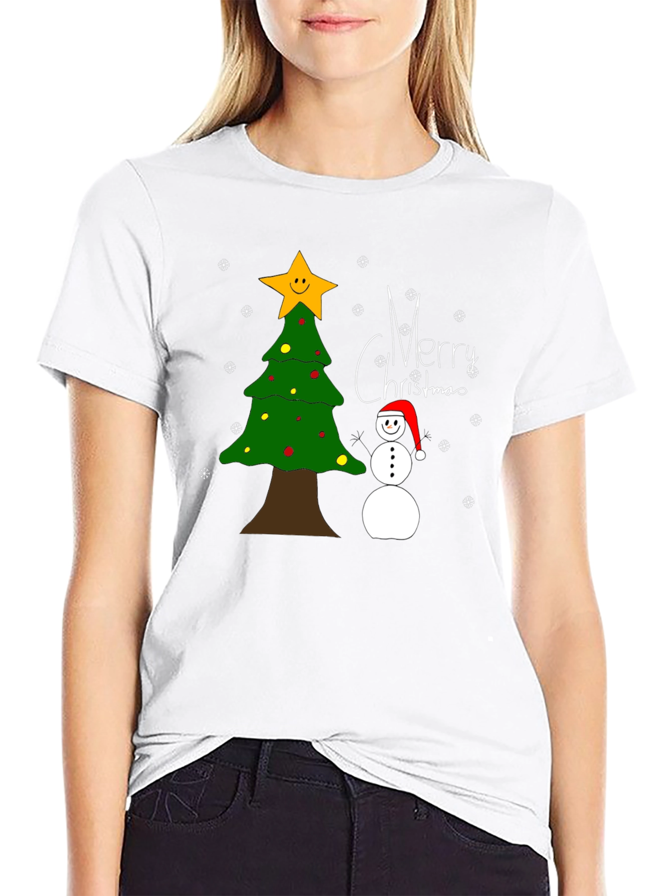 Festive Christmas T-Shirt with Tree and Snowman