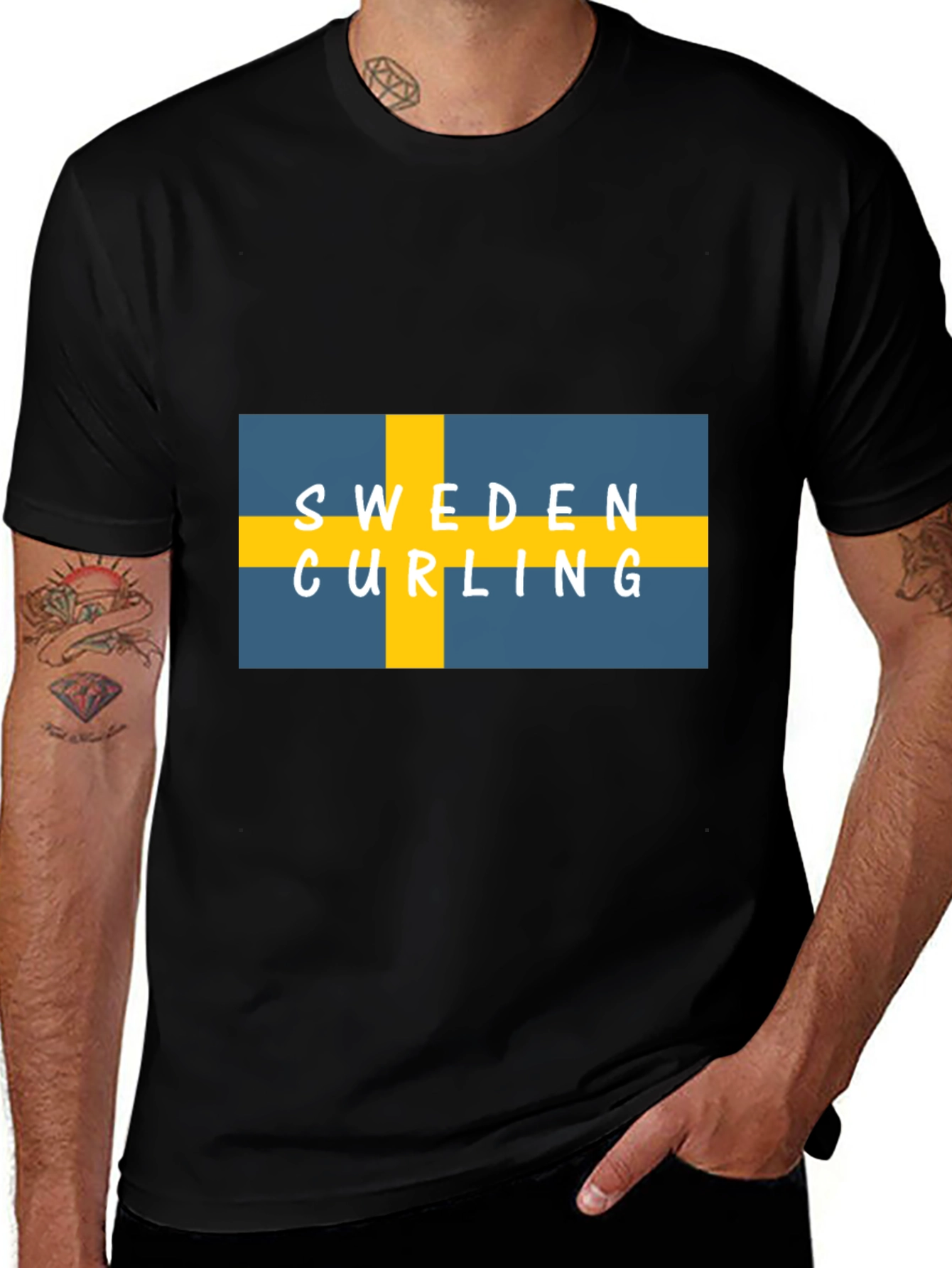 Sweden Curling Flag Graphic T-Shirt