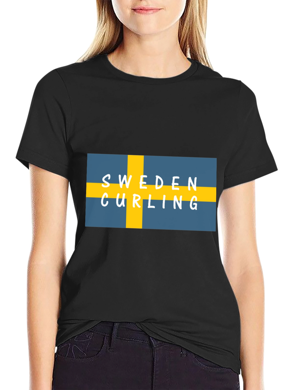 Sweden Curling Flag Graphic T-Shirt