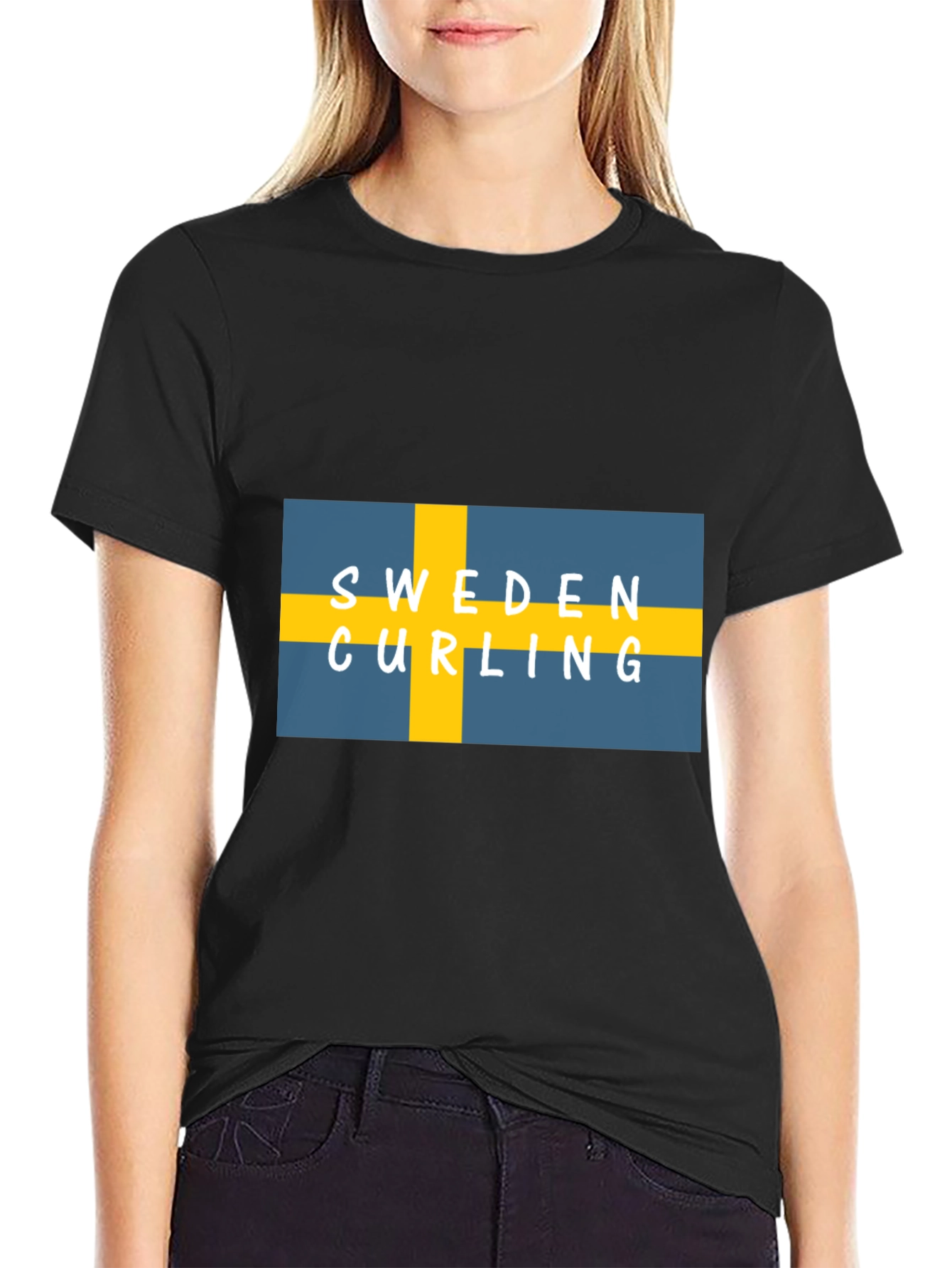 Sweden Curling Flag Graphic T-Shirt
