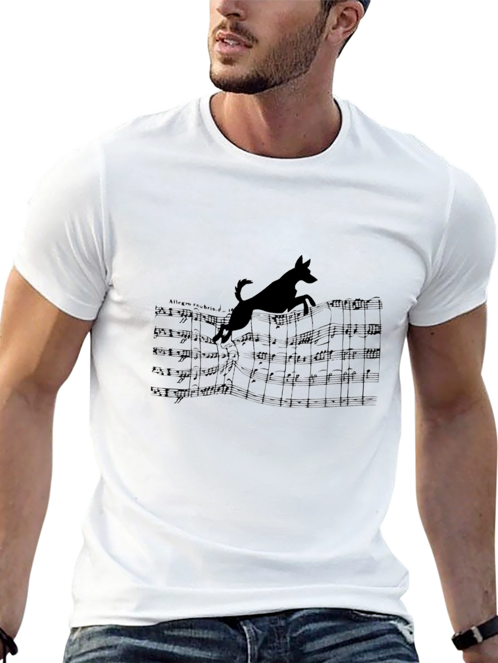 Dog Jumping Over Music Notes T-Shirt