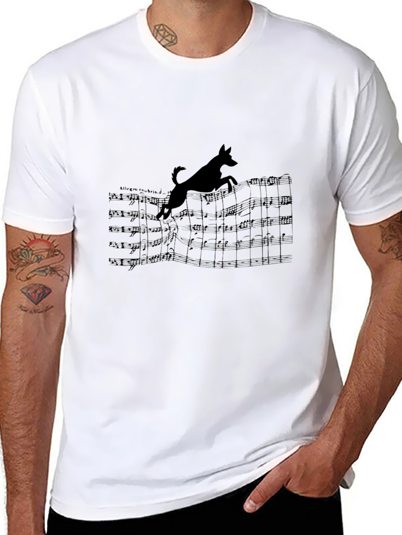 Dog Jumping Over Music Notes T-Shirt