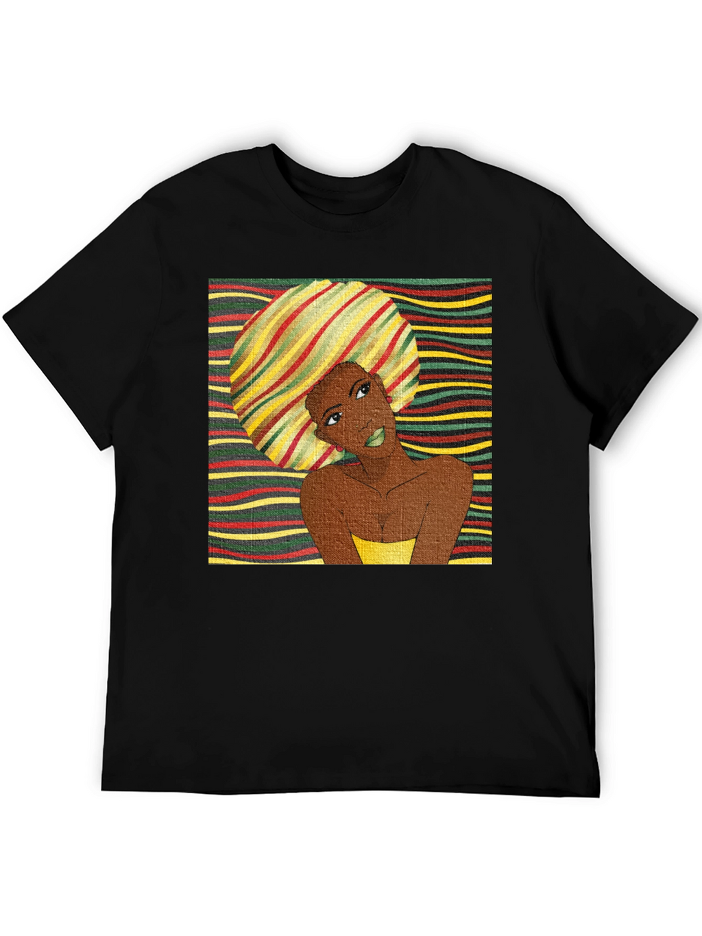 Stylish Afro Woman Graphic Tee - Black Cotton