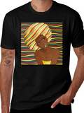 Stylish Afro Woman Graphic Tee - Black Cotton