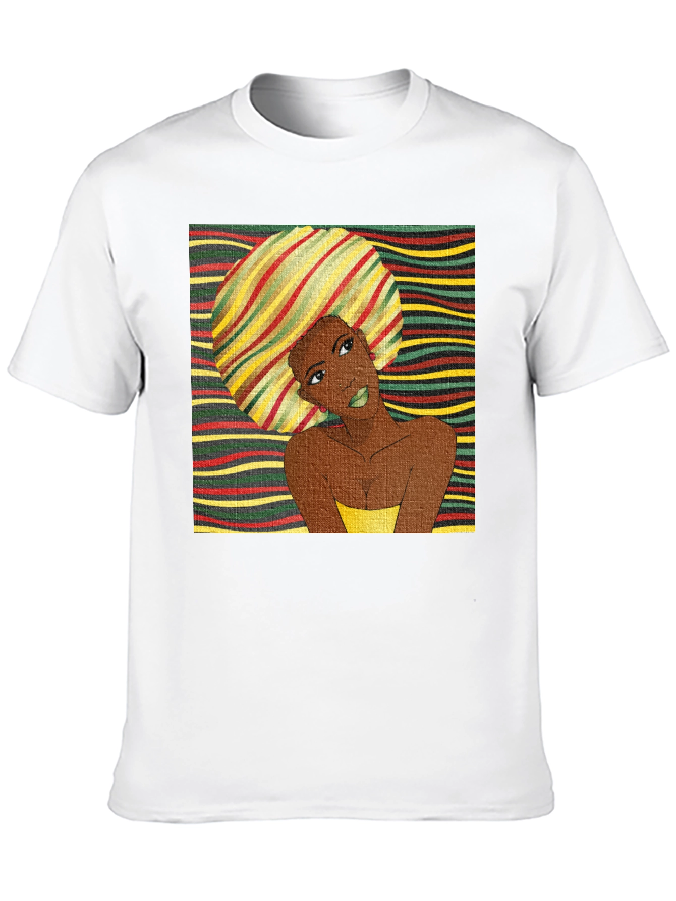 Stylish Afro Woman Graphic Tee - Black Cotton
