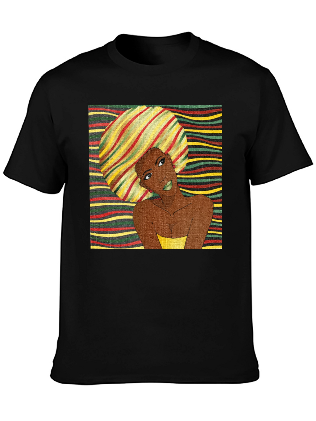 Stylish Afro Woman Graphic Tee - Black Cotton