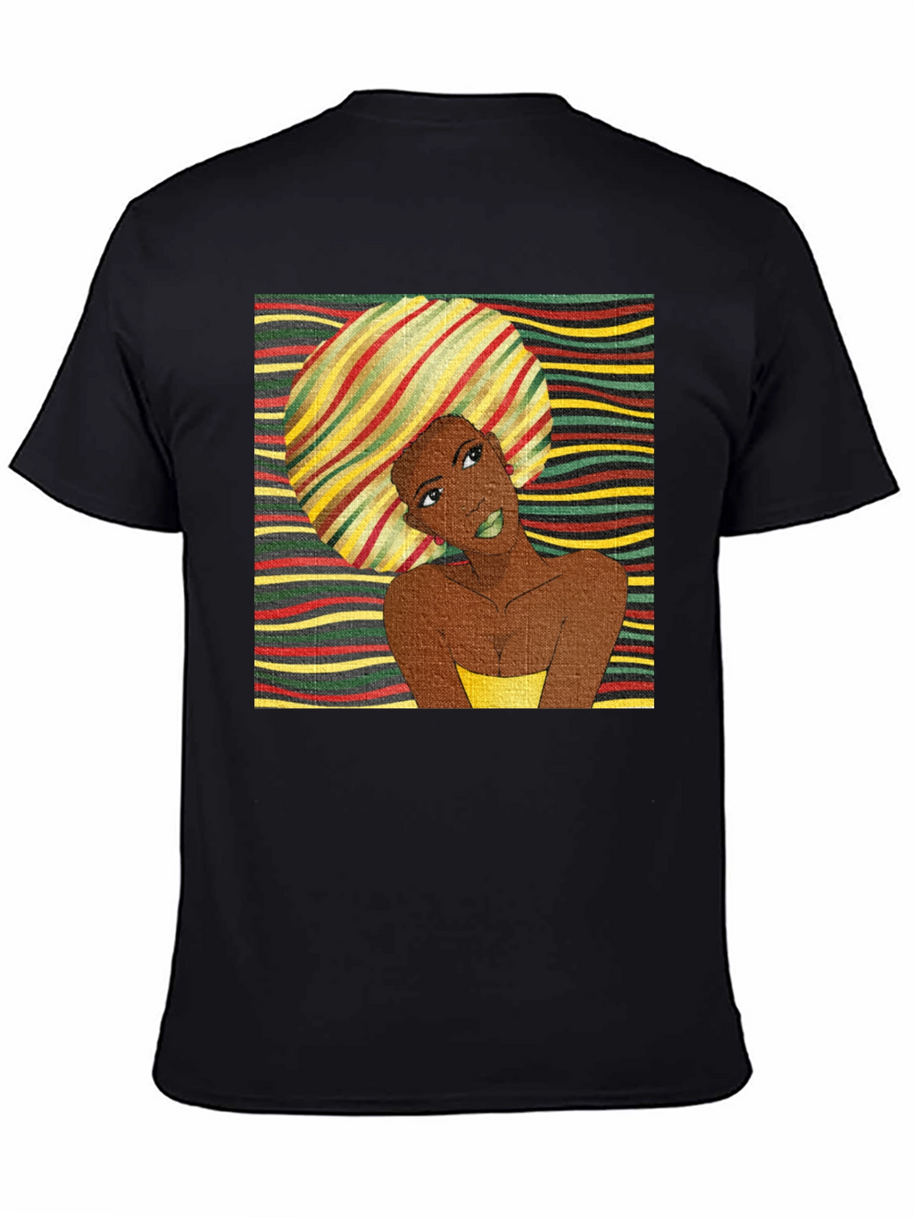Stylish Afro Woman Graphic Tee - Black Cotton