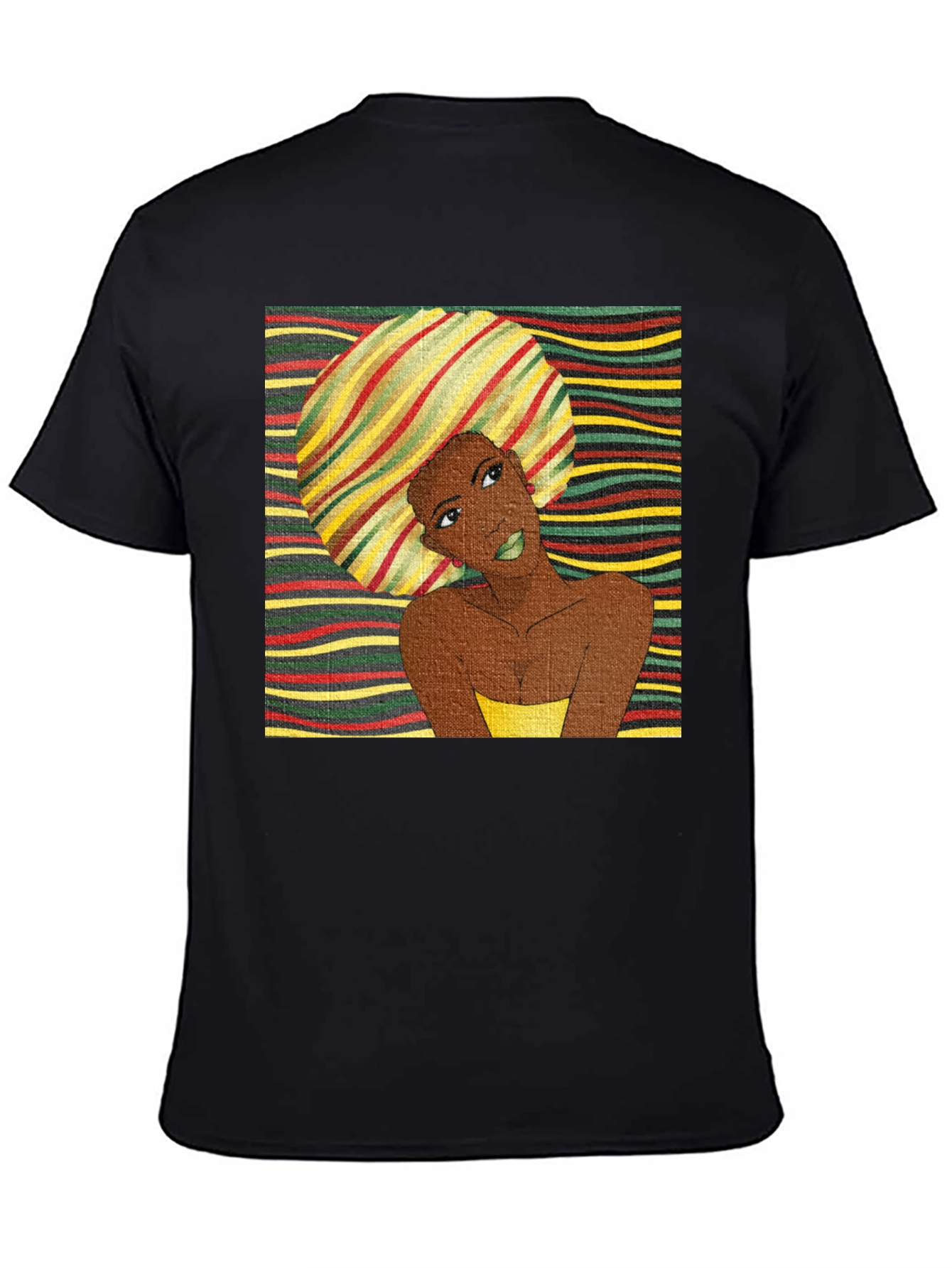 Stylish Afro Woman Graphic Tee - Black Cotton