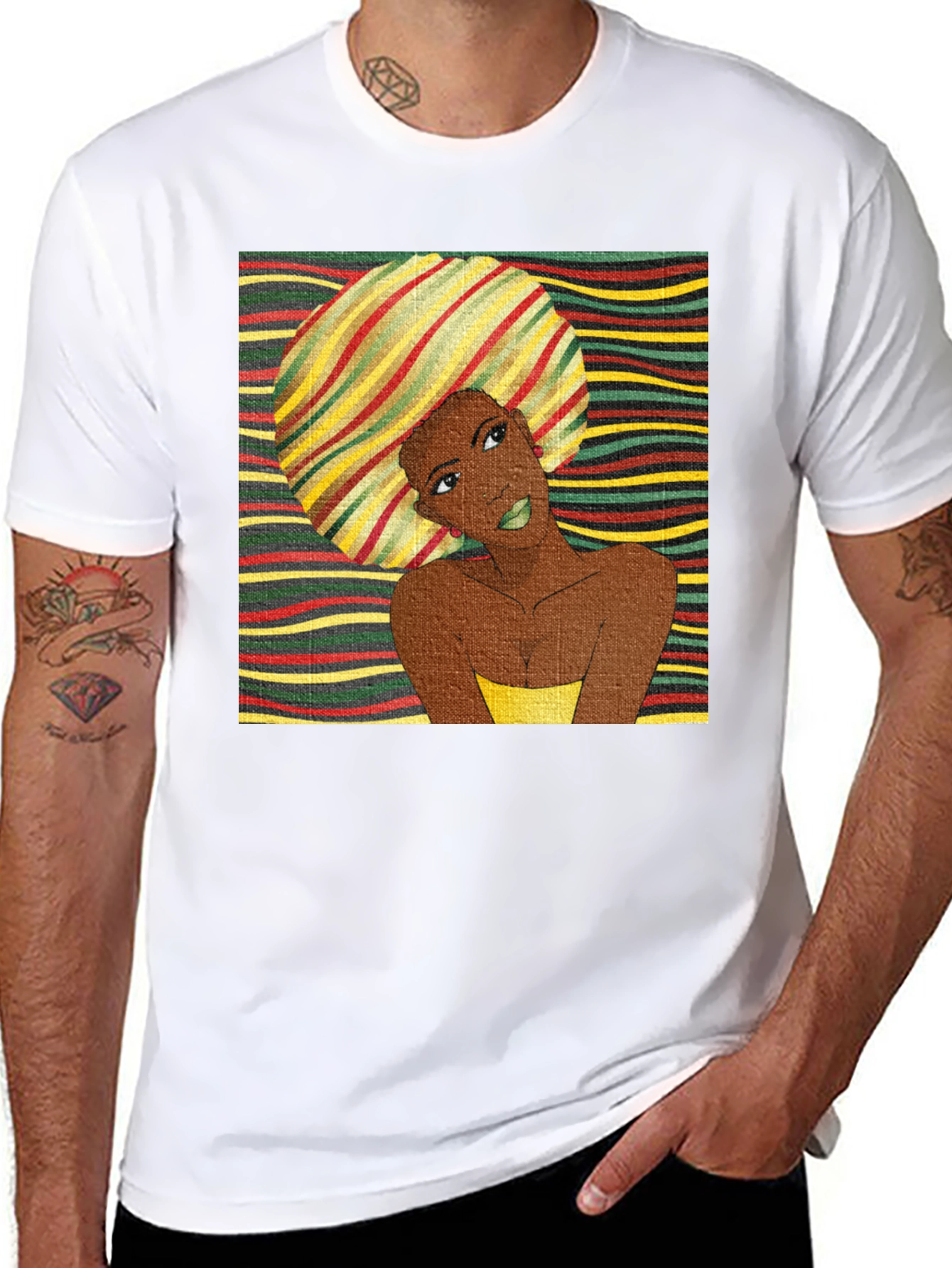 Stylish Afro Woman Graphic Tee - Black Cotton