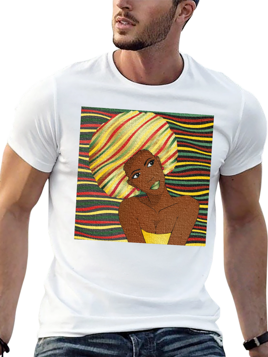 Stylish Afro Woman Graphic Tee - Black Cotton