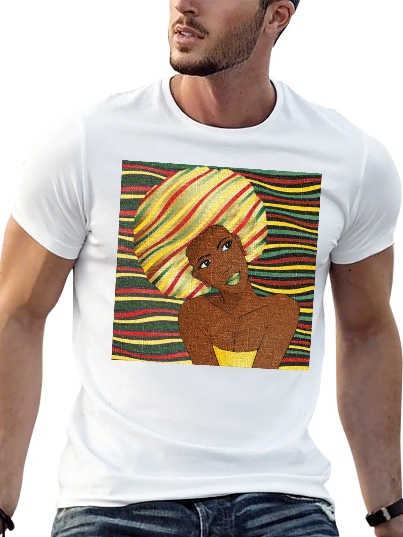 Stylish Afro Woman Graphic Tee - Black Cotton