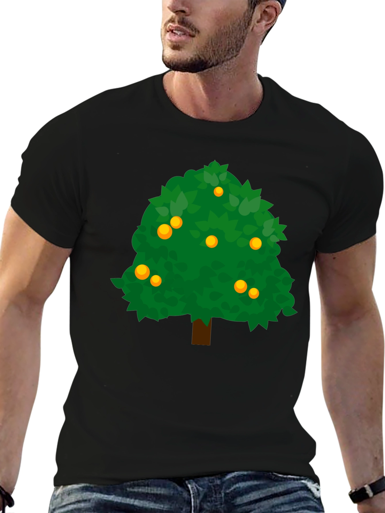 Orange Tree Graphic Tee - Nature Inspired Black T-Shirt