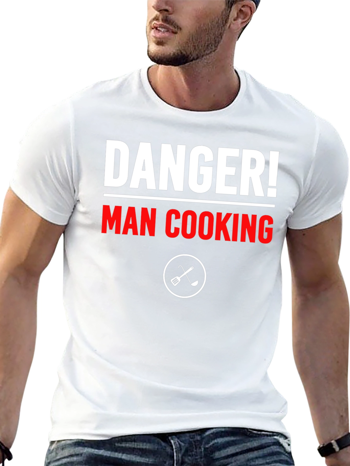 Danger! Man Cooking T-Shirt - Funny Chef Tee