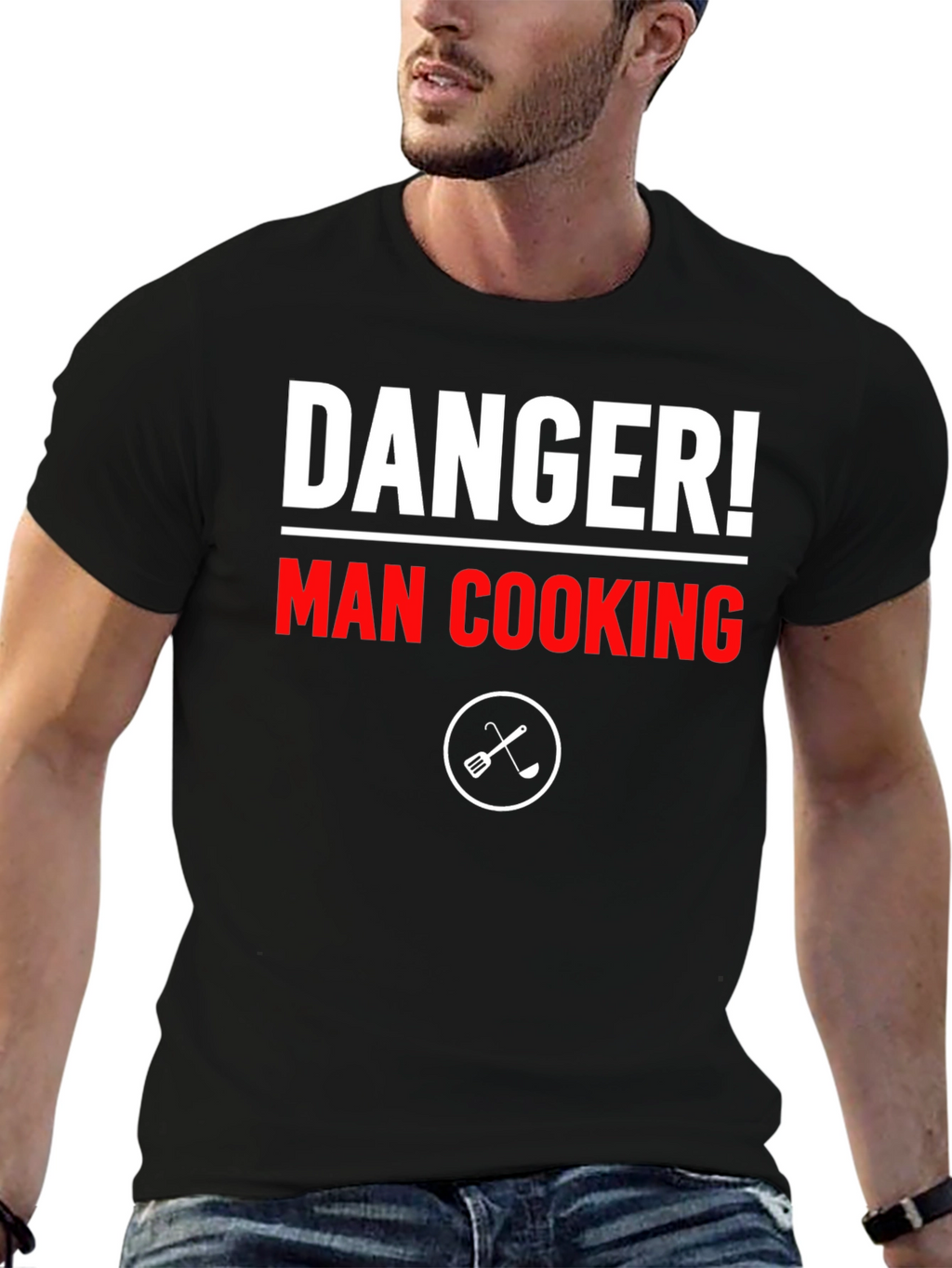 Danger! Man Cooking T-Shirt - Funny Chef Tee