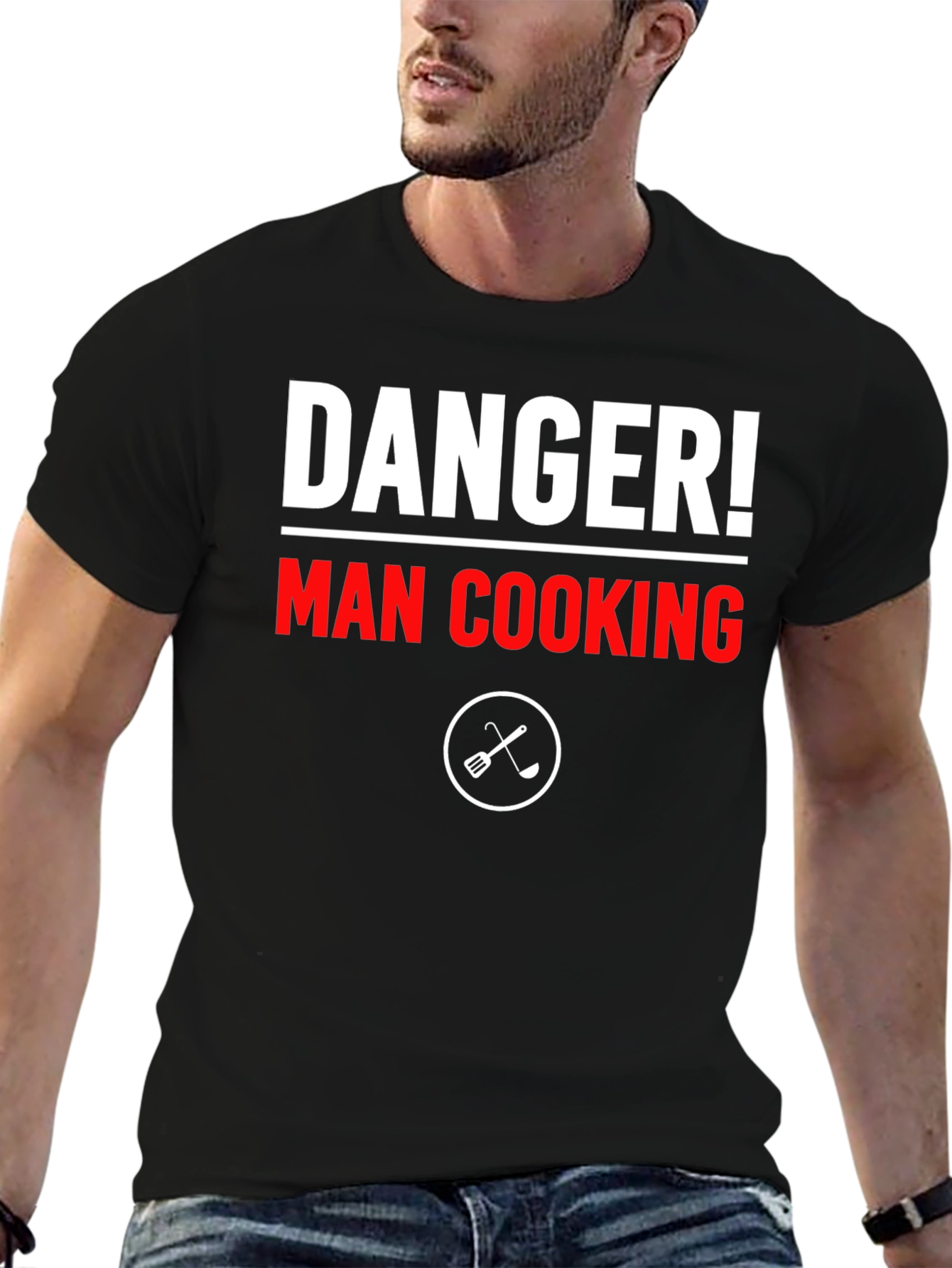 Danger! Man Cooking T-Shirt - Funny Chef Tee