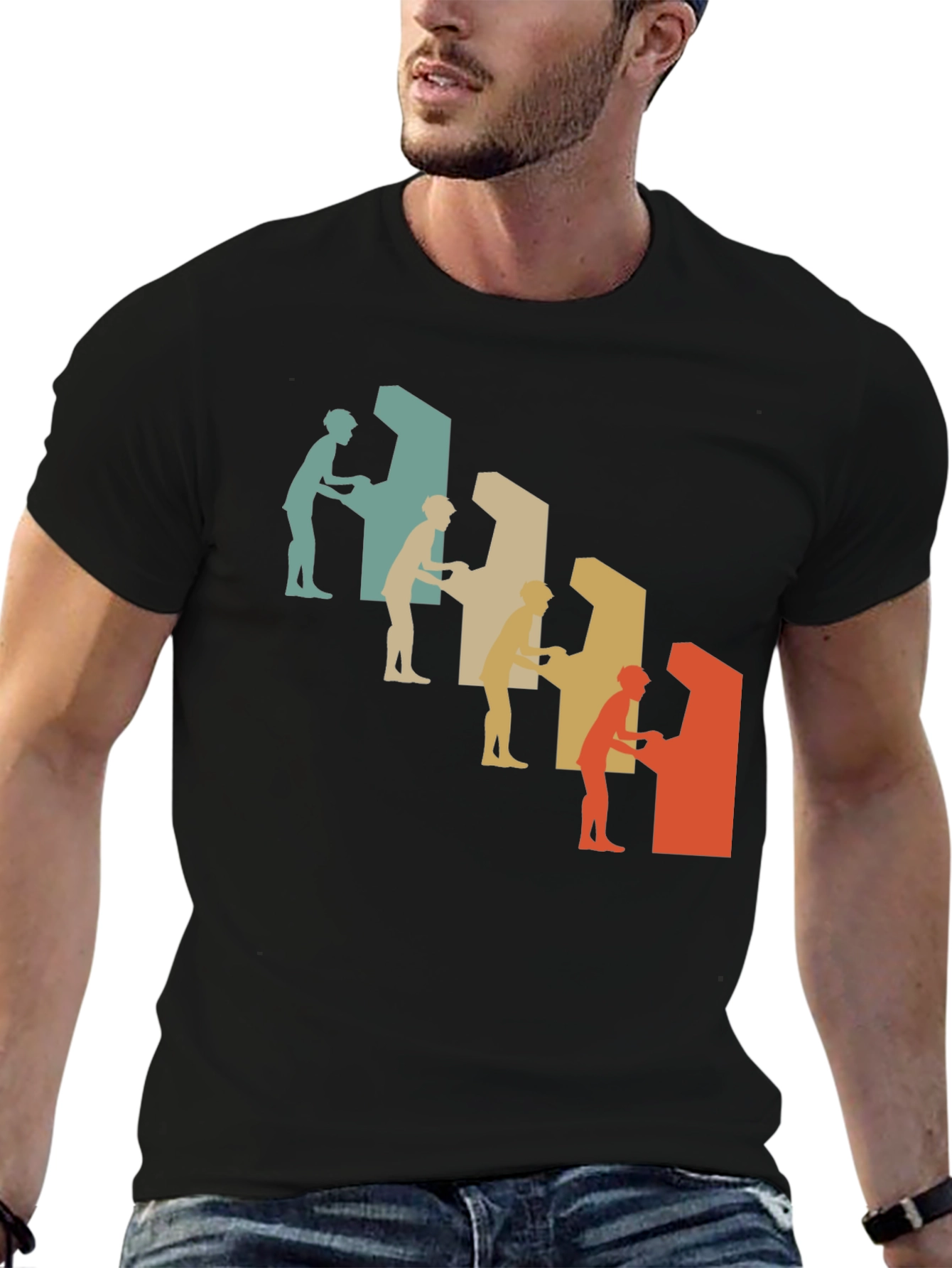 Retro Arcade Gamer Graphic Tee - Black