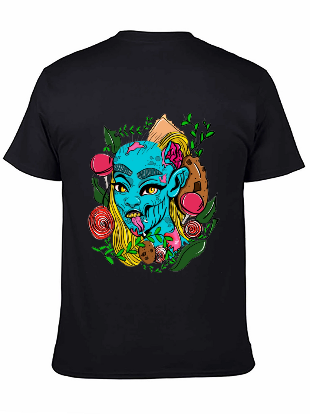 Zombie Girl Graphic Print Black T-Shirt