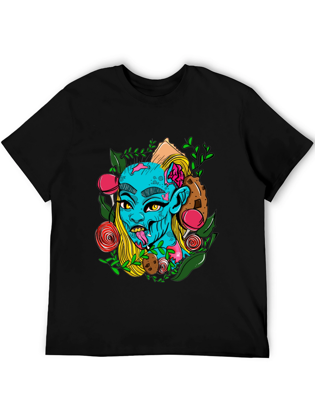 Zombie Girl Graphic Print Black T-Shirt