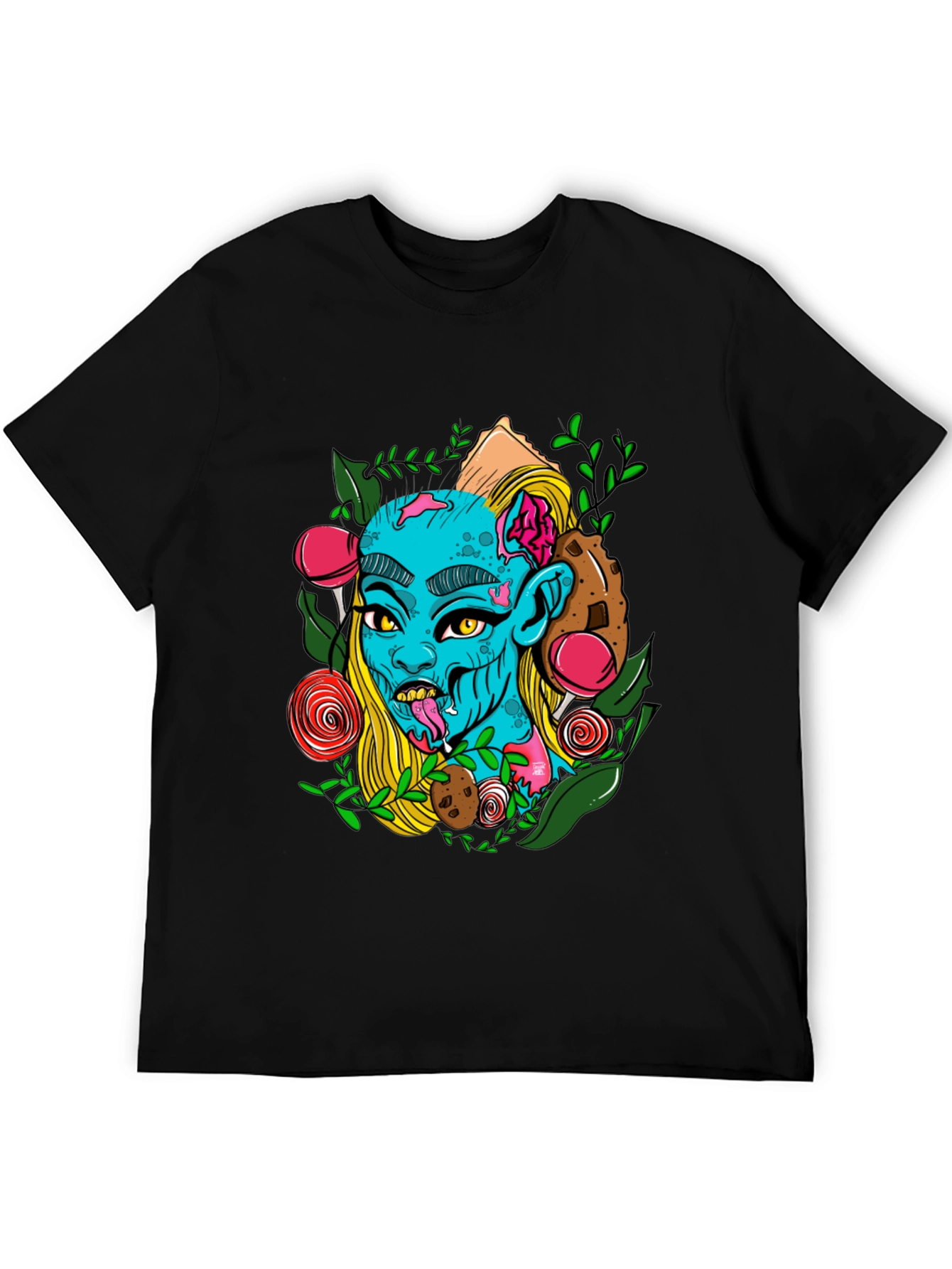 Zombie Girl Graphic Print Black T-Shirt