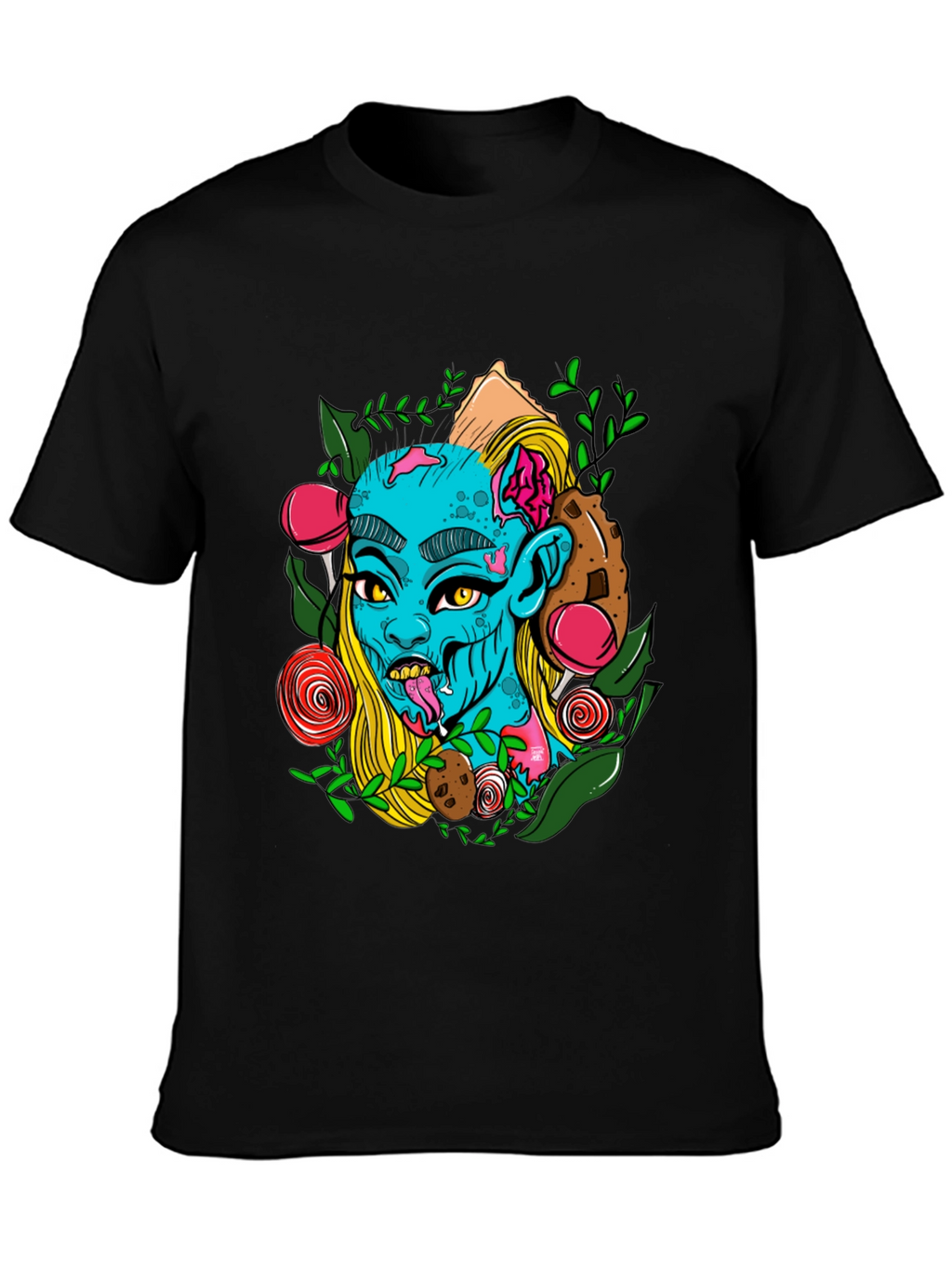 Zombie Girl Graphic Print Black T-Shirt