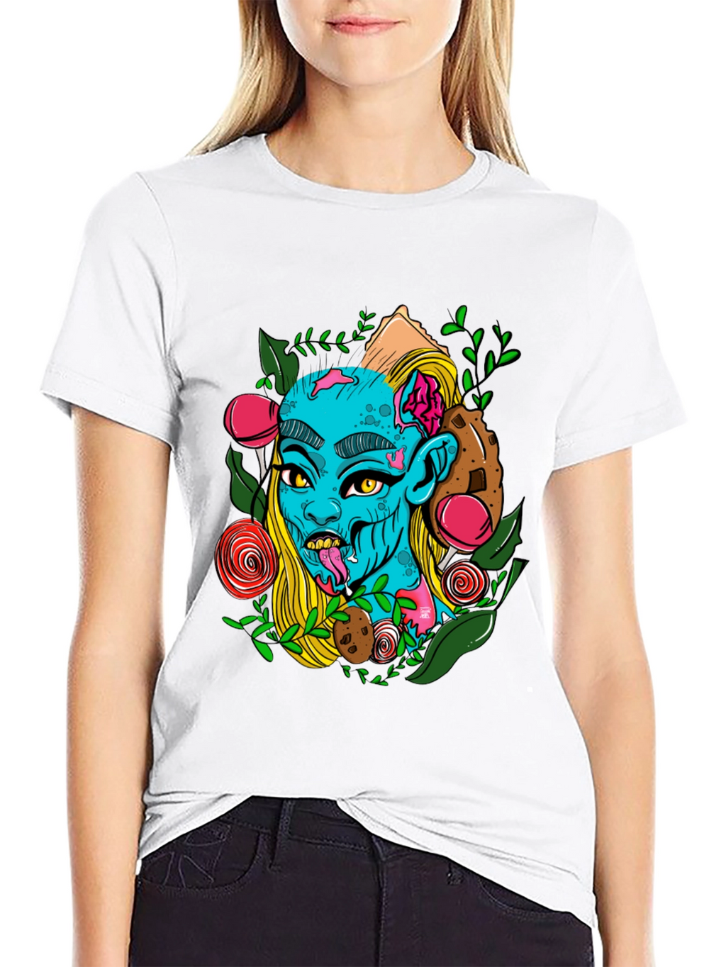 Zombie Girl Graphic Print Black T-Shirt
