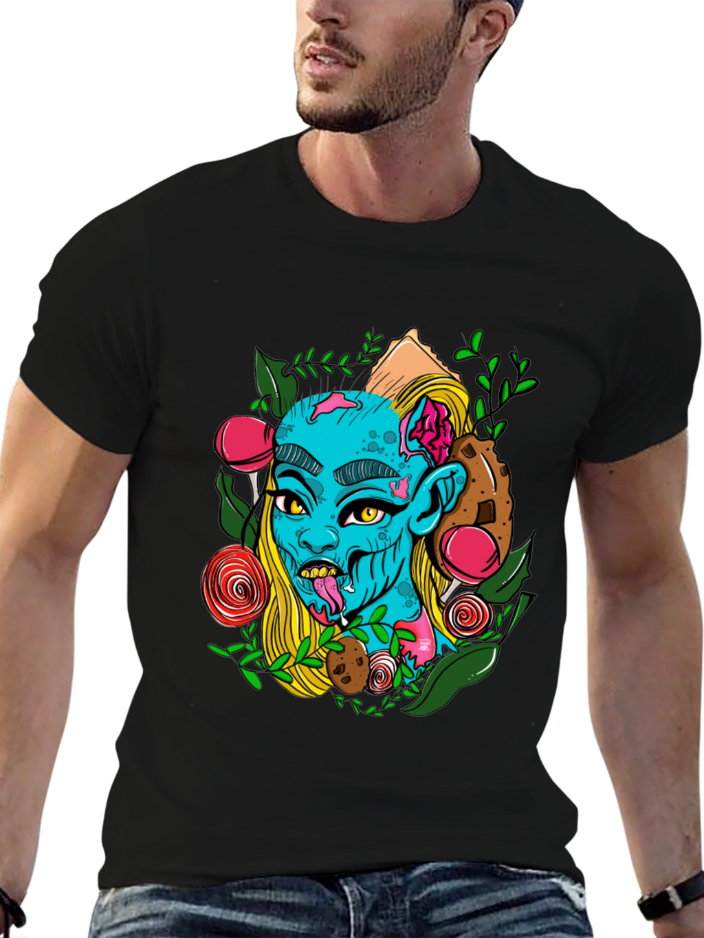 Zombie Girl Graphic Print Black T-Shirt