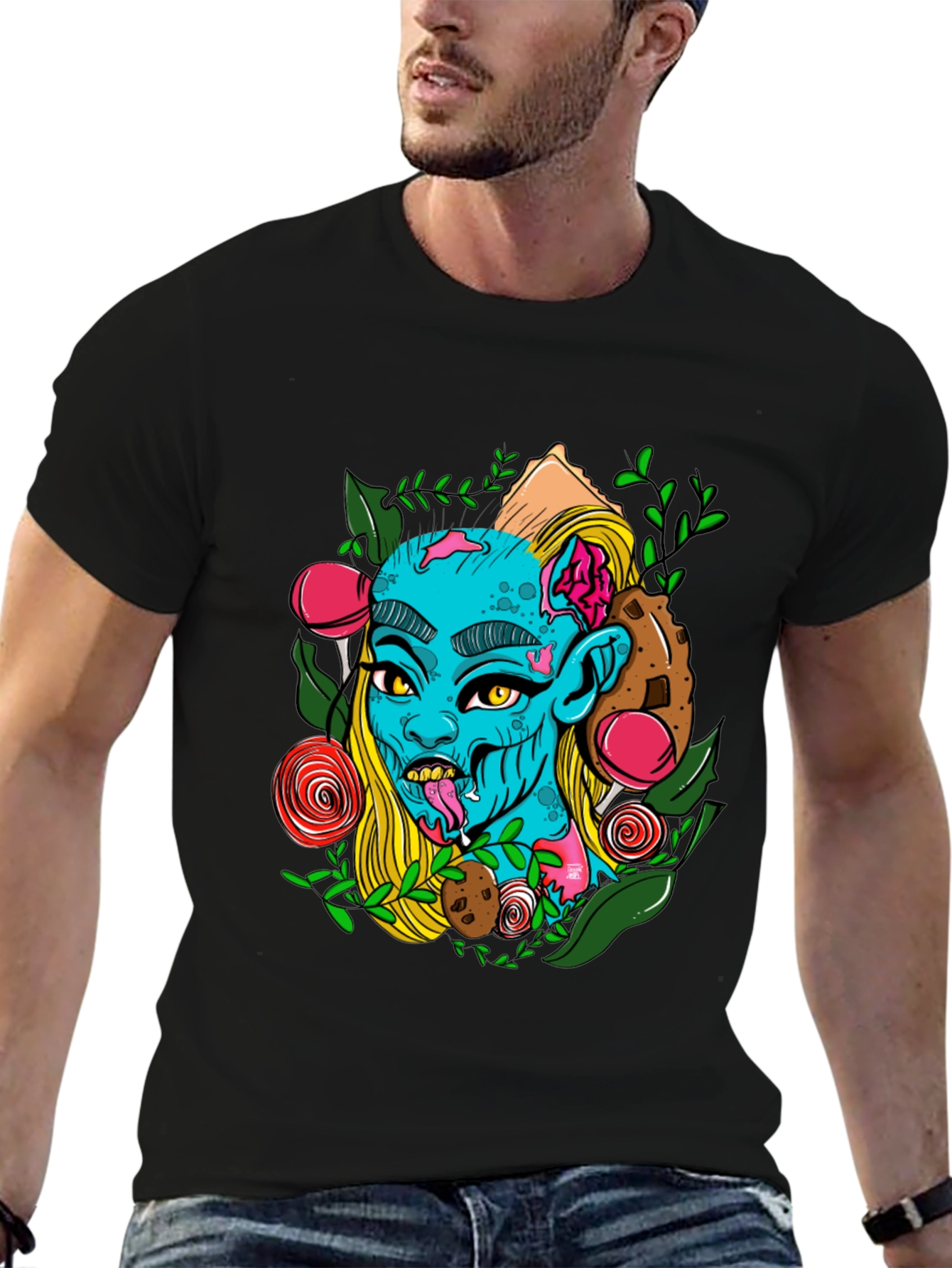 Zombie Girl Graphic Print Black T-Shirt