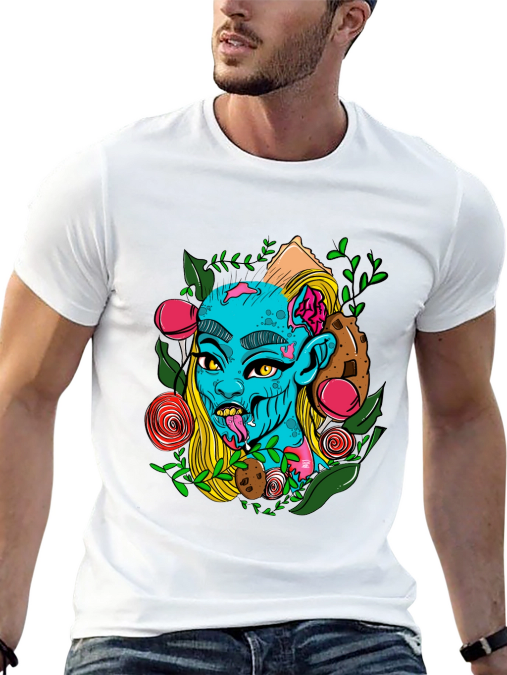 Zombie Girl Graphic Print Black T-Shirt