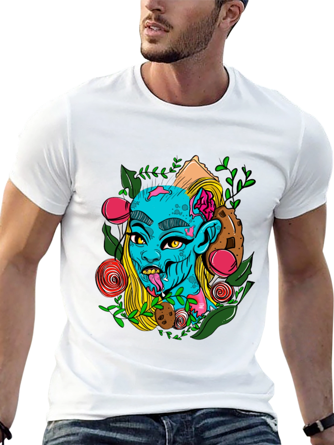 Zombie Girl Graphic Print Black T-Shirt