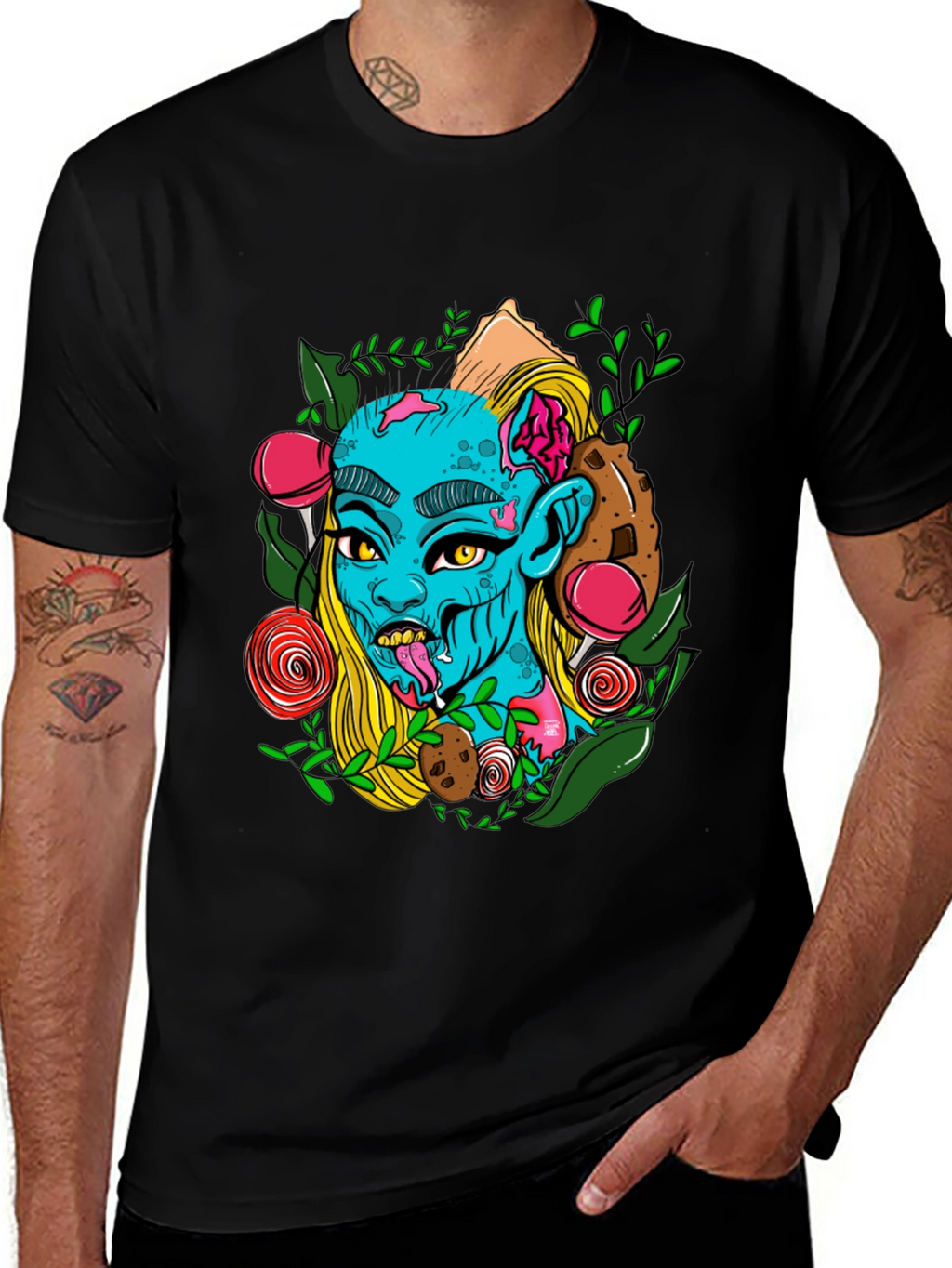 Zombie Girl Graphic Print Black T-Shirt