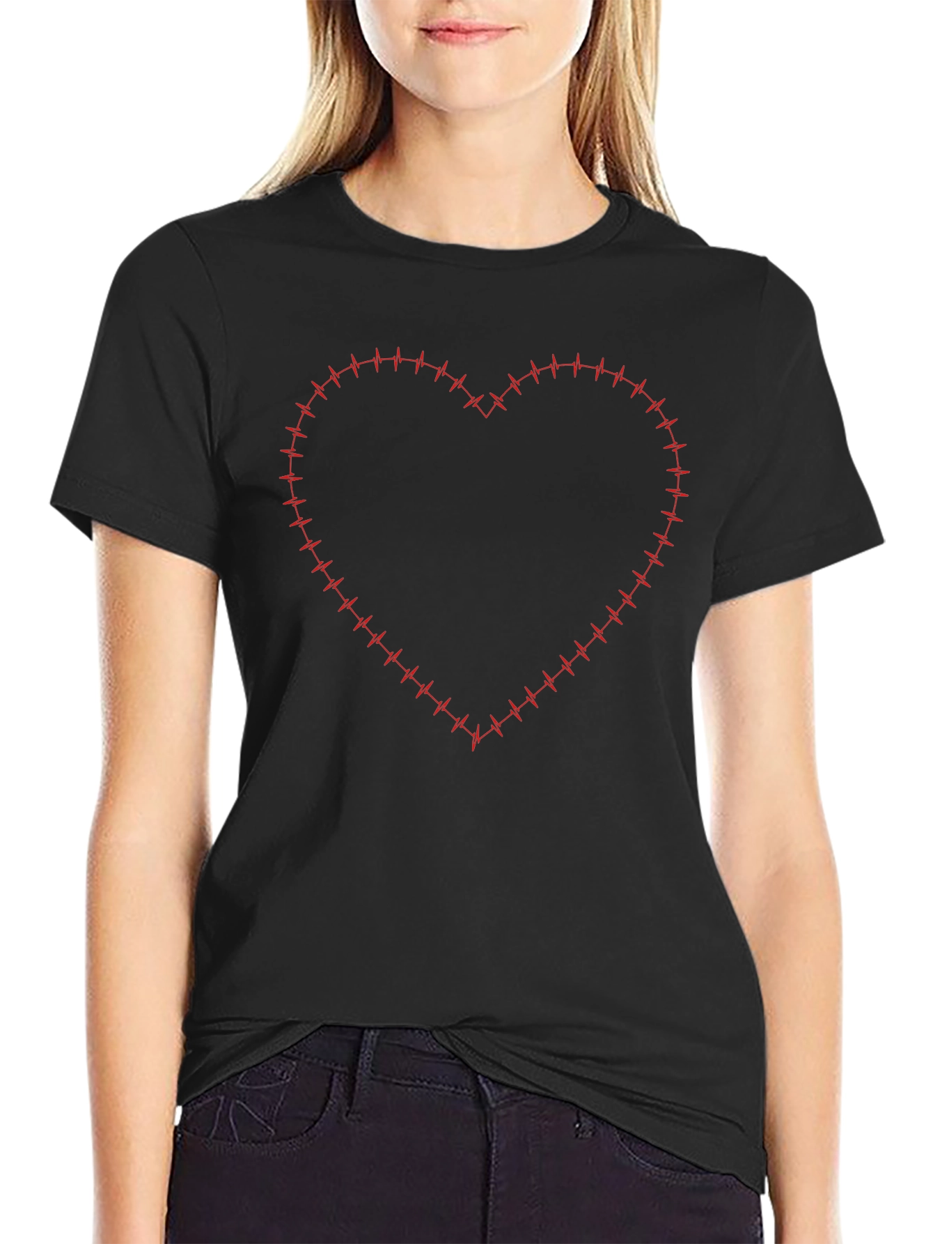 Heartbeat Heart Graphic Tee - Stylish Black T-Shirt