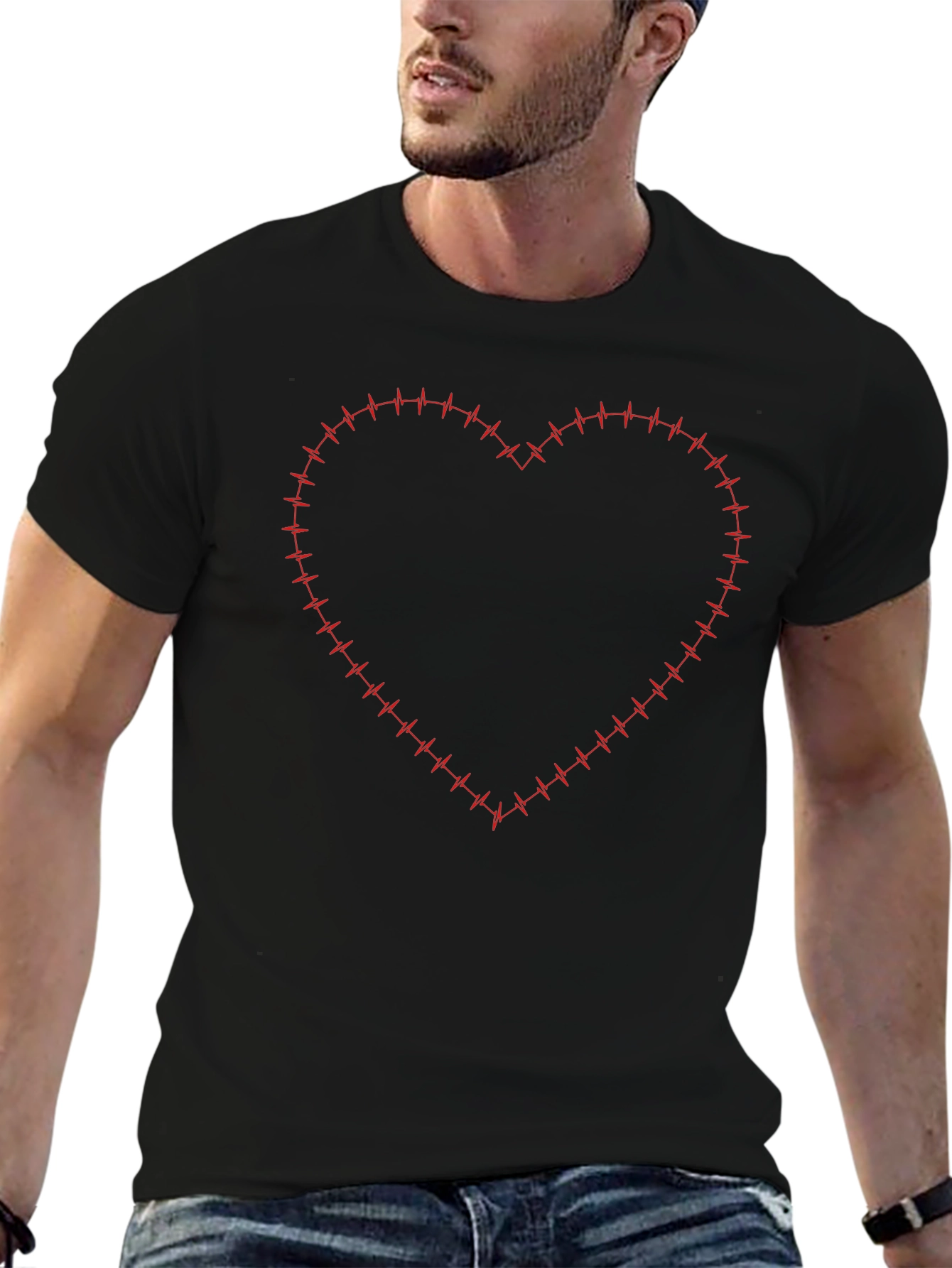 Heartbeat Heart Graphic Tee - Stylish Black T-Shirt