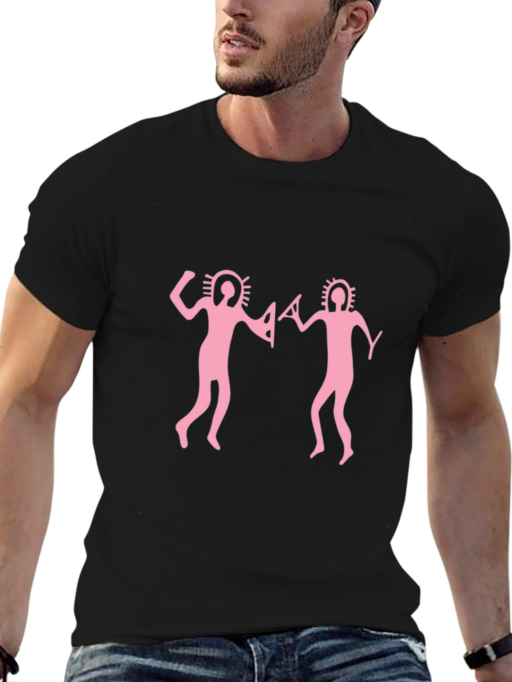 Pink Rock Art Mens Black T-Shirt