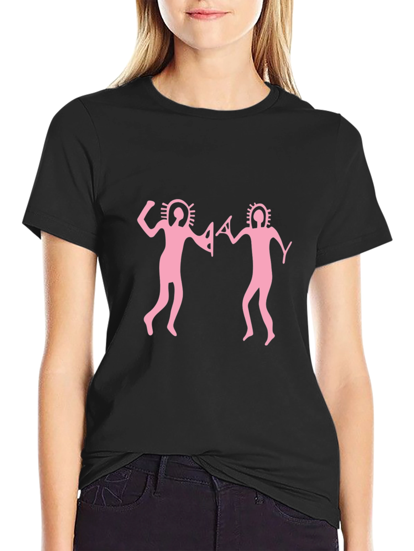 Pink Rock Art Mens Black T-Shirt
