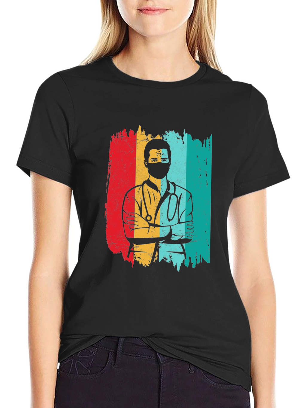 Retro Doctor Graphic Black T-Shirt