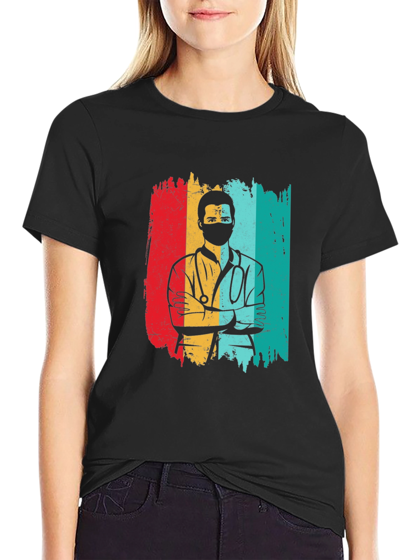 Retro Doctor Graphic Black T-Shirt