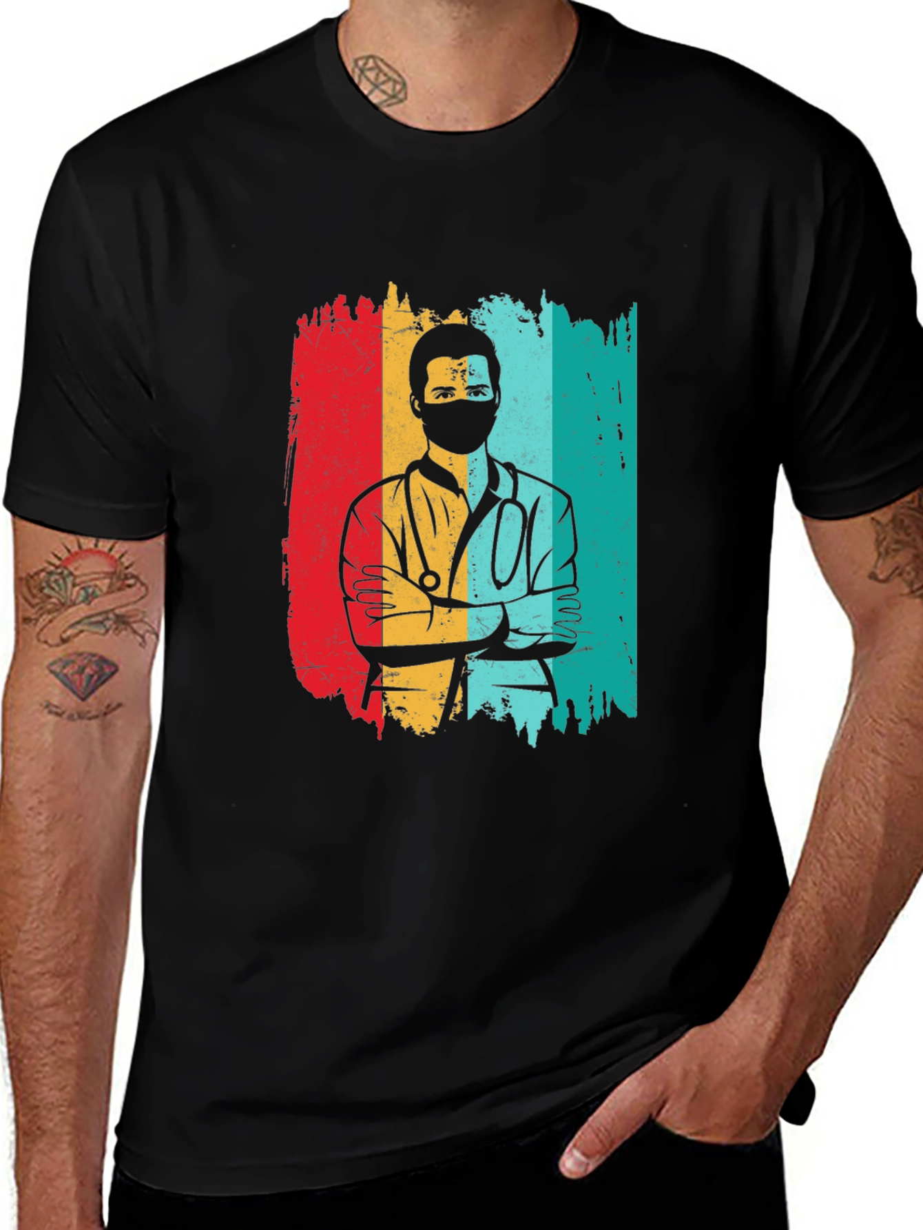 Retro Doctor Graphic Black T-Shirt