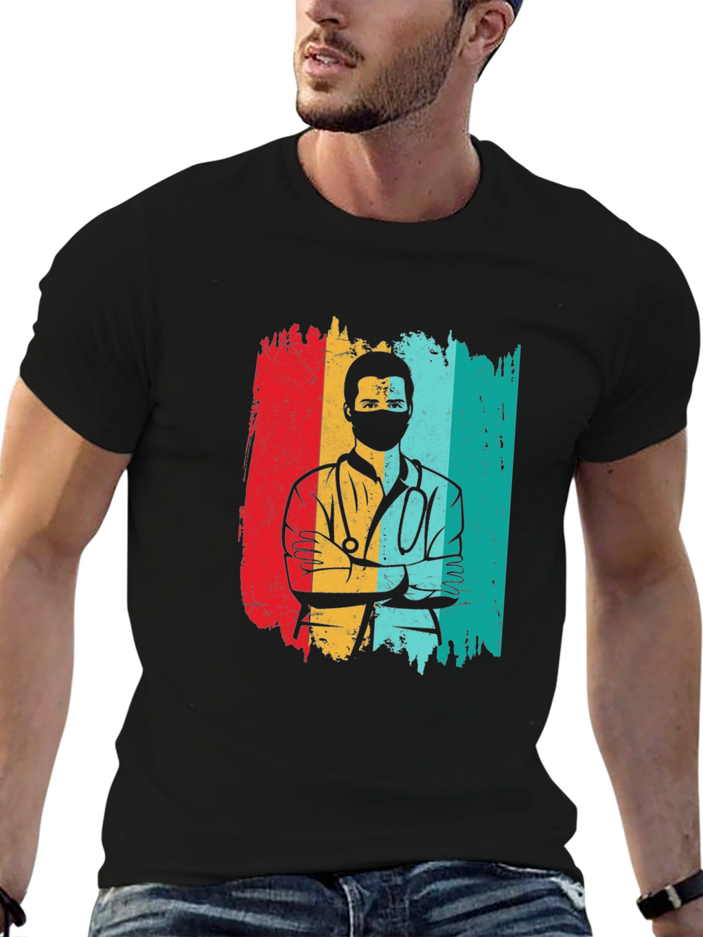 Retro Doctor Graphic Black T-Shirt