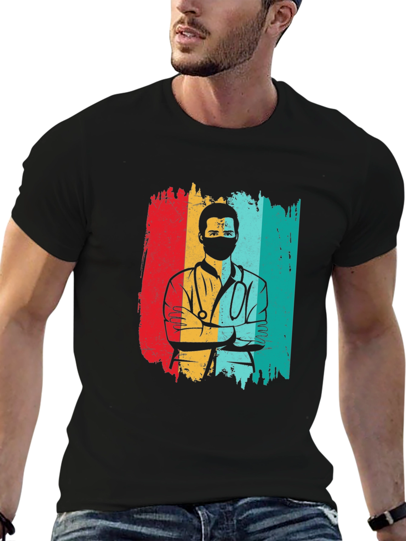 Retro Doctor Graphic Black T-Shirt