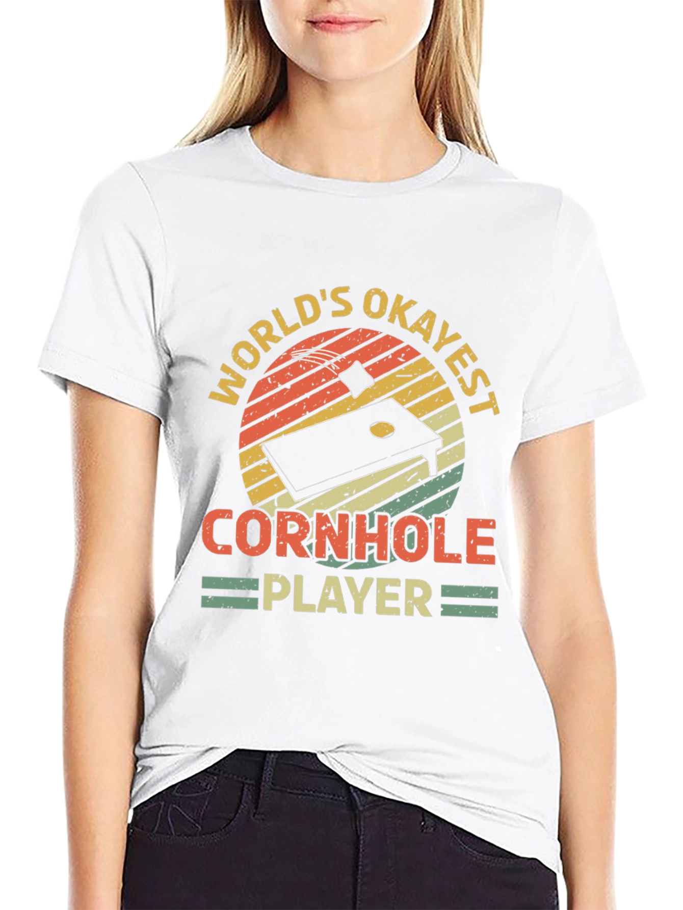 Worlds Okayest Cornhole Player Black T-Shirt