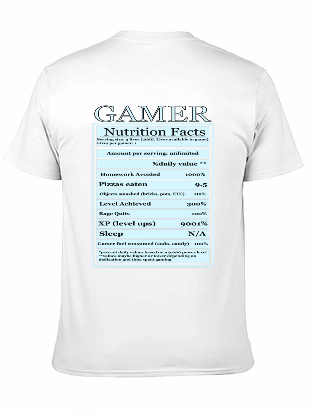 Gamer Nutrition Facts Funny Graphic T-Shirt