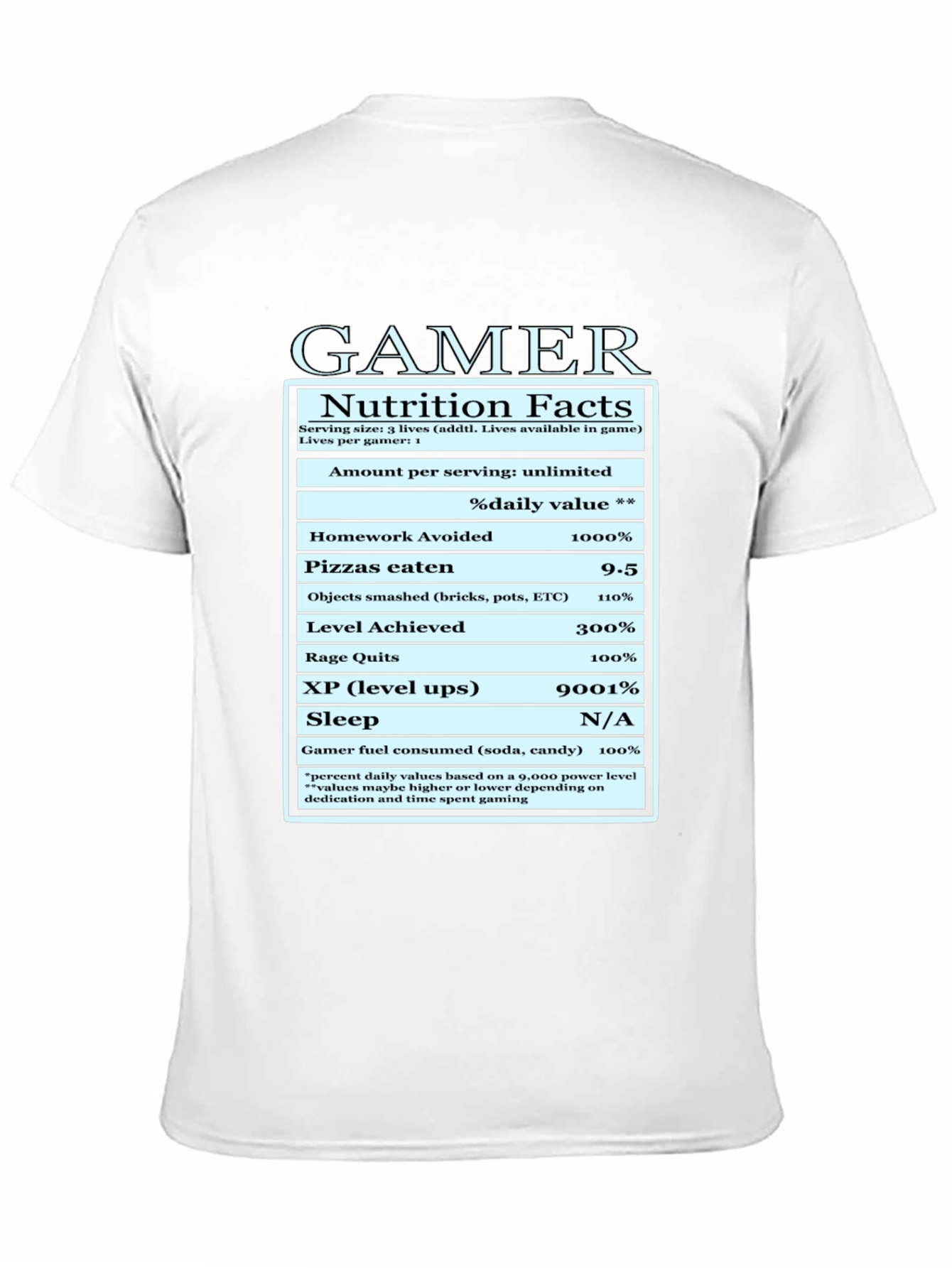 Gamer Nutrition Facts Funny Graphic T-Shirt
