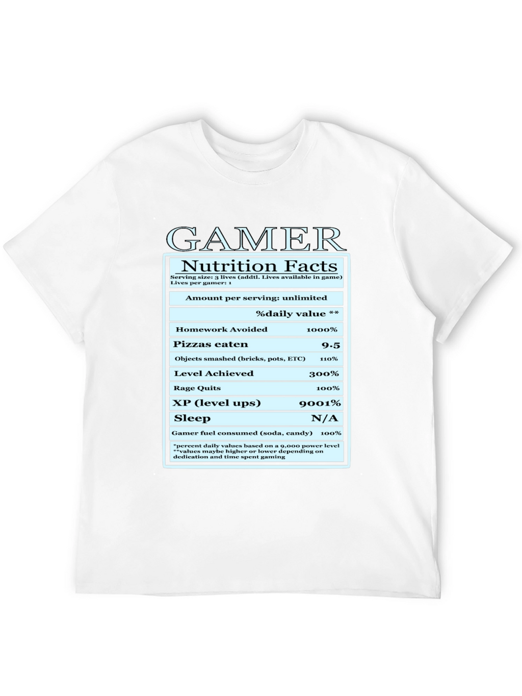 Gamer Nutrition Facts Funny Graphic T-Shirt