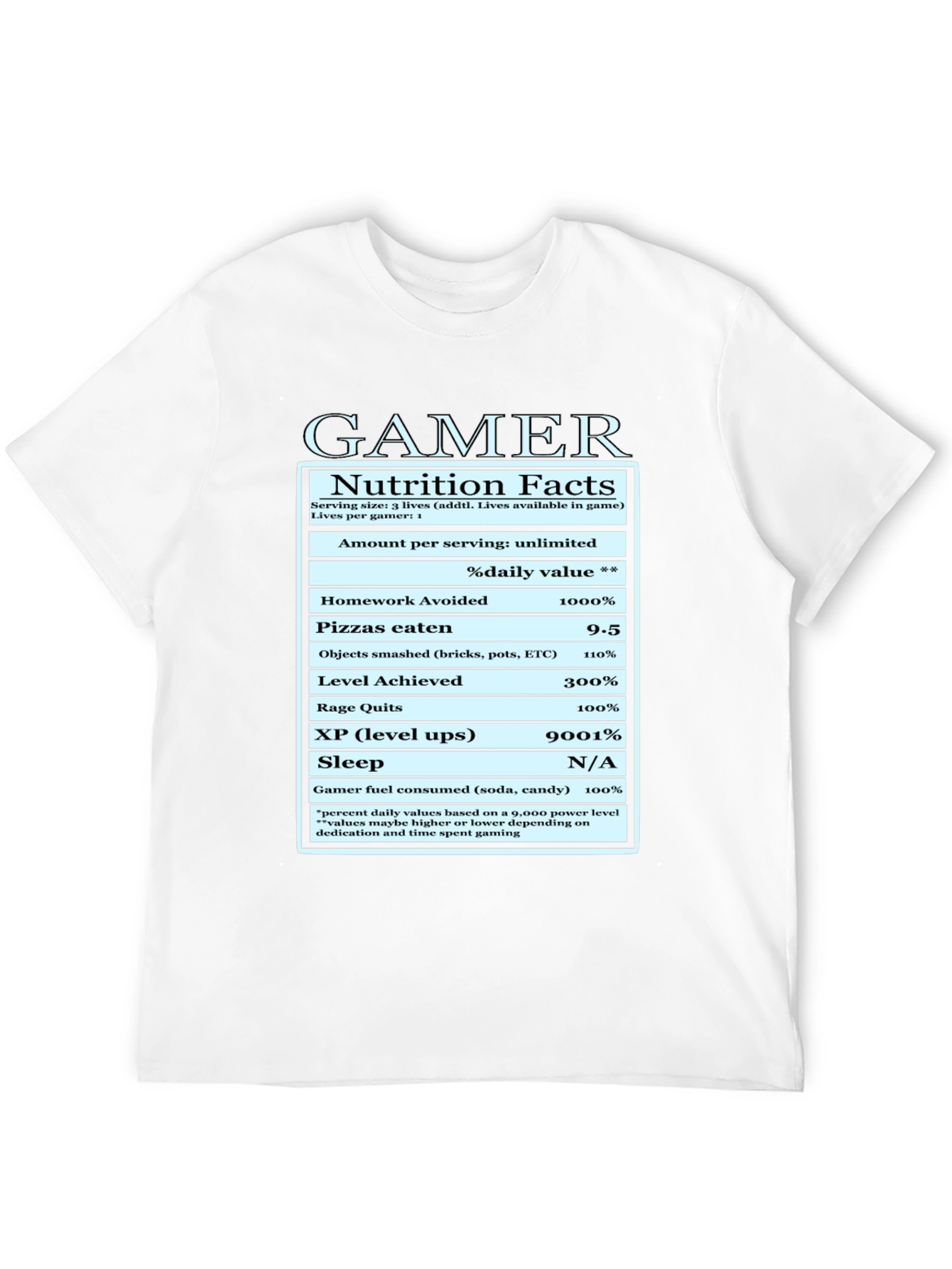 Gamer Nutrition Facts Funny Graphic T-Shirt