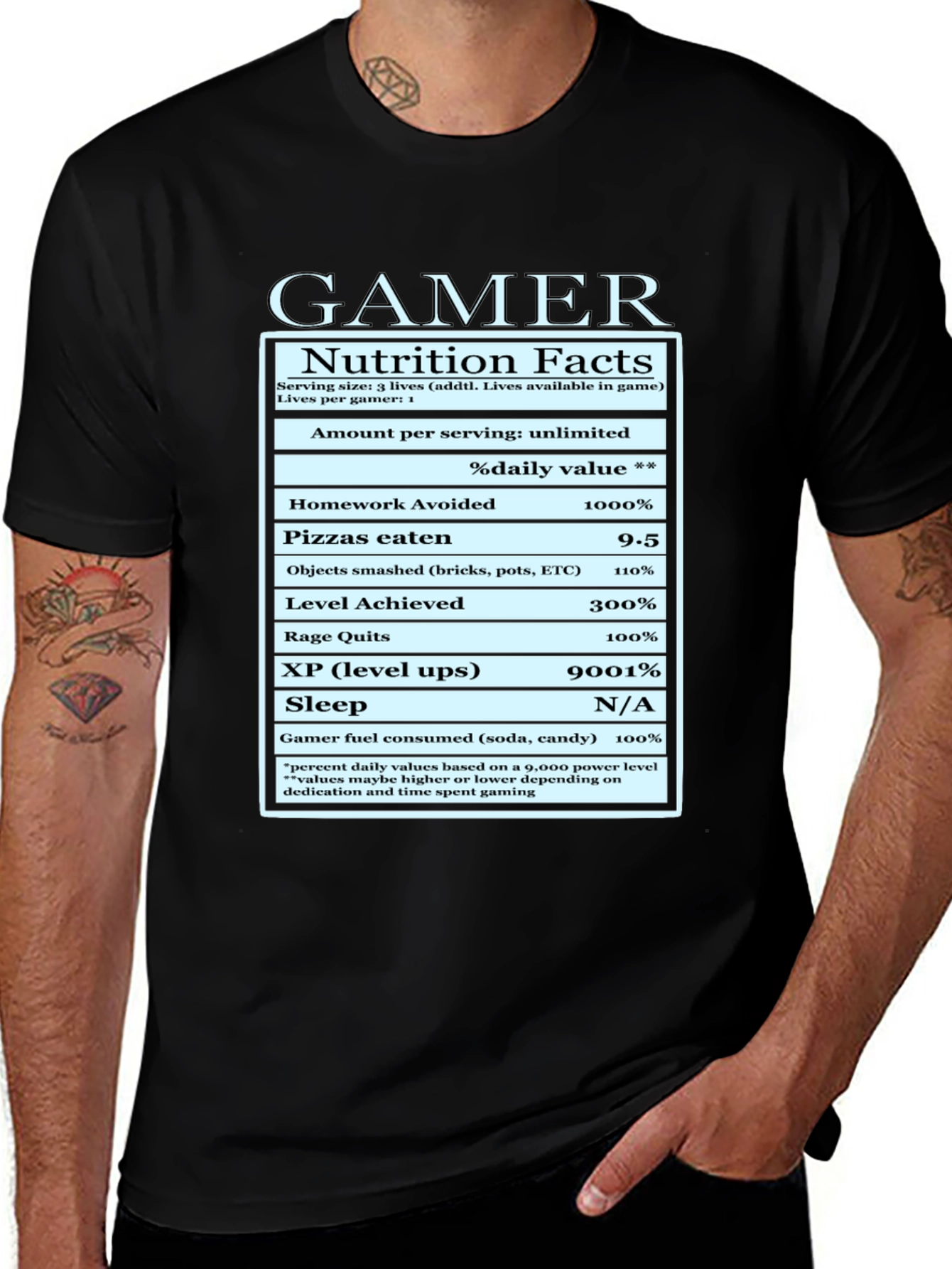 Gamer Nutrition Facts Funny Graphic T-Shirt